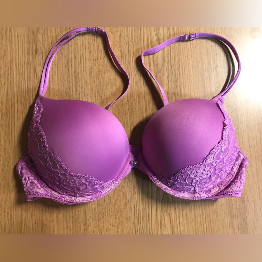 Plunge Lace-Trim Push-Up Bra - Purple